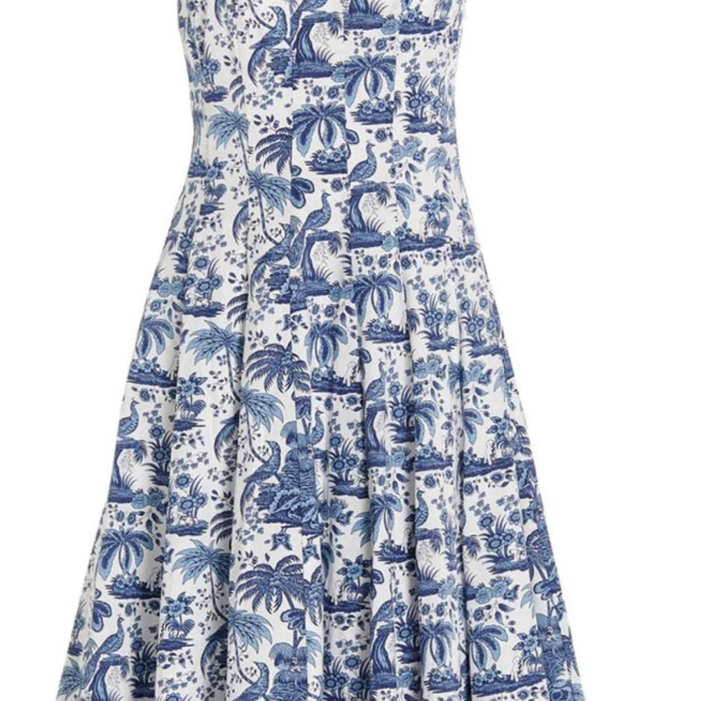 STAUD Blue and White Pleated Midi Dress , like new condition